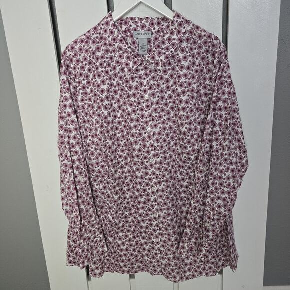 Catherines AOP Old Fashioned High Wheel Red Bicycle Women's Full Button Top 2X - Picture 2 of 7